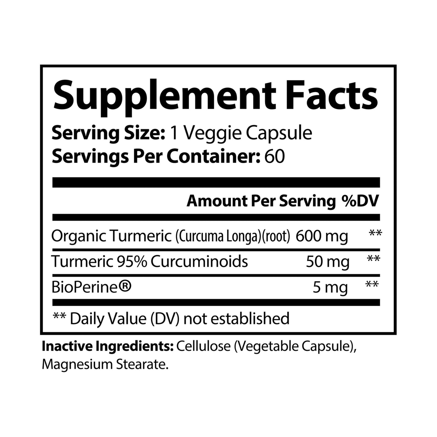 Turmeric with BioPerine® (Black Pepper Fruit Extract) Supplement (60 Capsules)